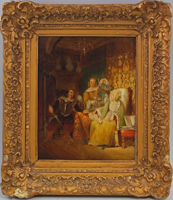8860066 Pintura Al Óleo Firmado Histórico Escena Aufwartung Interieur Um