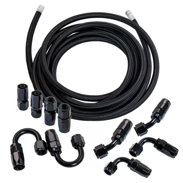 AN6 6AN Fitting Nylon Stainless Steel Braided Fuel Hose End Adapter Oil Line Kit