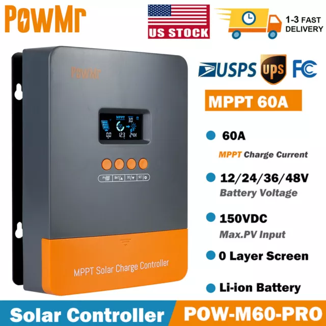60A 70A MPPT Solar Panel Regulator Charge Controller Auto 12/24/36/48V Dual US