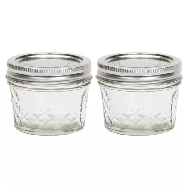 Ball Quilted Crystal Jelly Jar 4oz Glass Regular Mouth With Lid And Band, 2 Jars