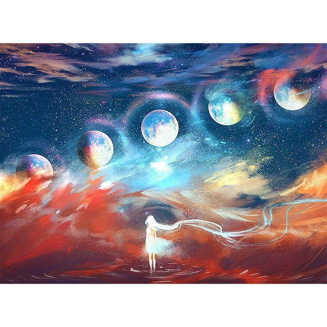 Planet Girl Oil Paint By Numbers DIY Handpainted on Canvas Wall Picture Crafts F