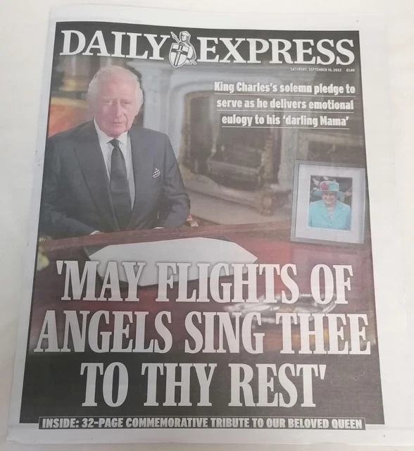 NEWSPAPER HISTORIC Daily Express King Charles 1st Day Queen's Death