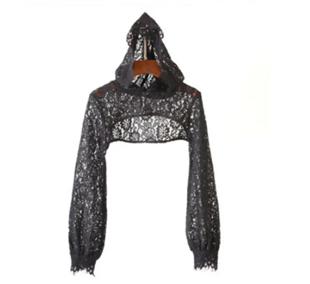 Women's Summer Floral Lace Bolero Shrug Crop Top Lace Hooded Collar With Sleeves