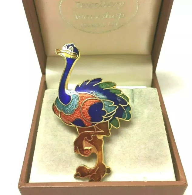 Vintage Jewellery Fabulous Cloisonne Enamel Emu Brooch Pin