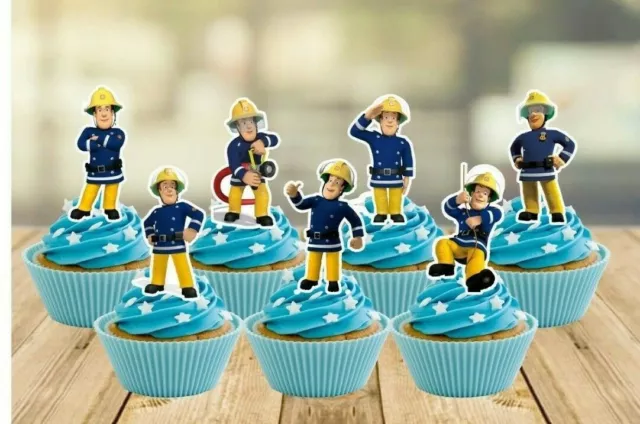 35 x Fireman Sam Stand Up Cupcake Toppers Edible Wafer Card Birthday Cake Party