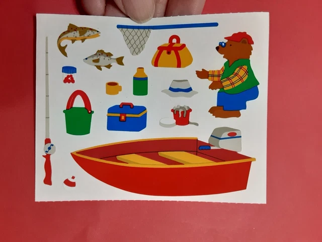 Vintage Mrs.Grossman's fishing teddy large sticker module