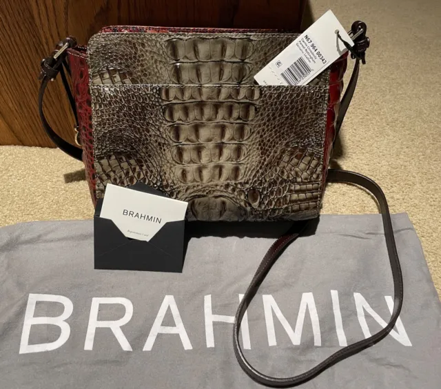 NWT Brahmin 'Carrie' Forest Nottingham Tri-Texture Leather Crossbody Bag