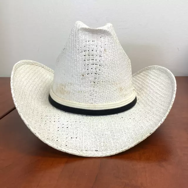 Sombreros San Francisco White Solid Black & White Banded Cowboy Hat Adult Size 7