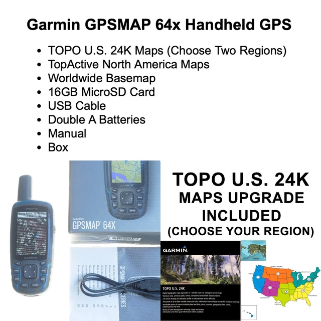 GARMIN GPSMAP 64X w/ Maps Upgrade TOPO US 24K Two Region High Detail