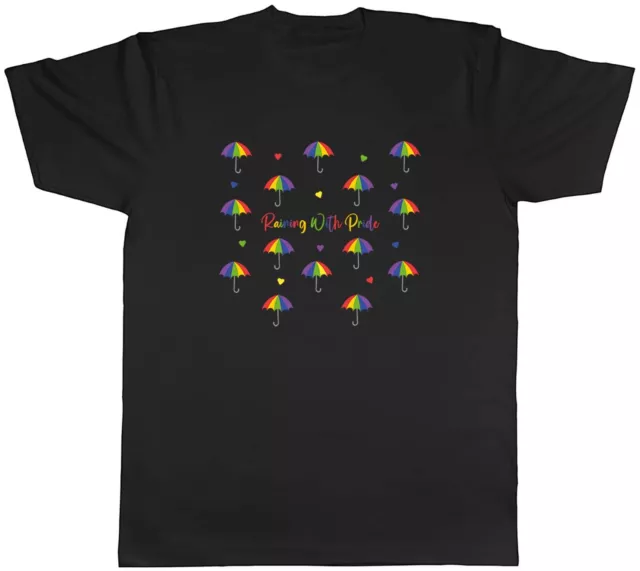 LGBTQ+ Rainbow Mens T-Shirt Raining with Pride Umbrella Unisex Tee Gift