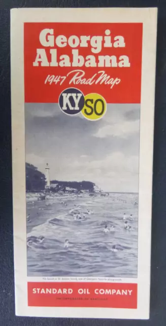 1947 Georgia Alabama road map KYSO oil gas St. Simons Island