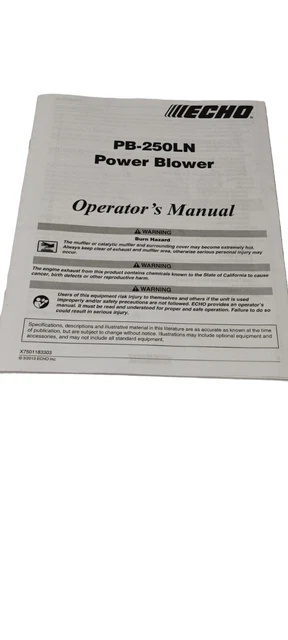 Fabricante De Equipos Originales Echo Pb-250Ln Operadores De Soplador De Energía Propietarios Versión Manual En Español E Inglés