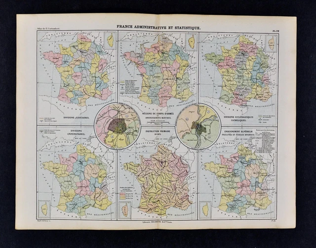 1885 Cortambert Map - France Universities Church Judicial Military Corps - Paris