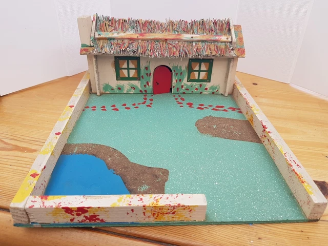 THATCHED COTTAGE VINTAGE Scratch Built? Putz? 1950s? Railway Farm Barn ...