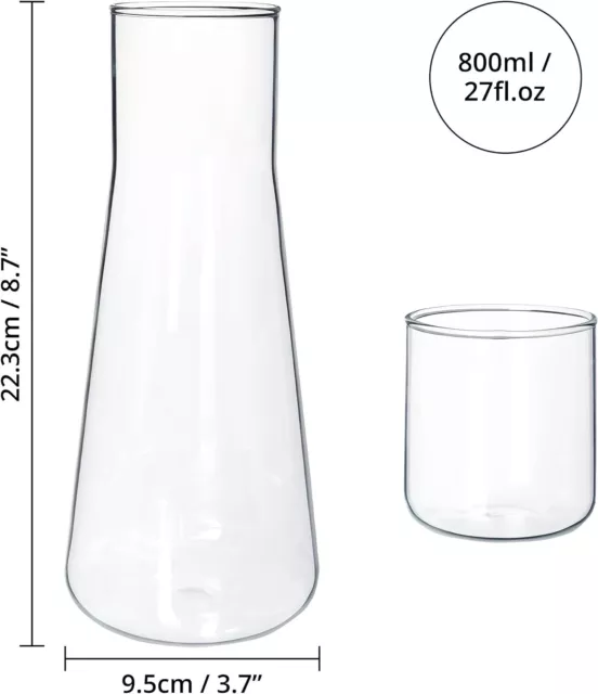 Clear Bedside Water Carafe 2 Pack, 800ml/26fl.oz Borosilicate Glass Tumbler 2