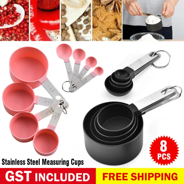8/16x Stainless Steel Measuring Cups Spoons Kitchen Baking Cooking Tools Set AU
