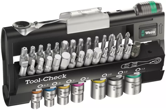 WERA 200995 Automotive Tool Check 1/4" Ratchet,Screwdriver Bit & Socket Set