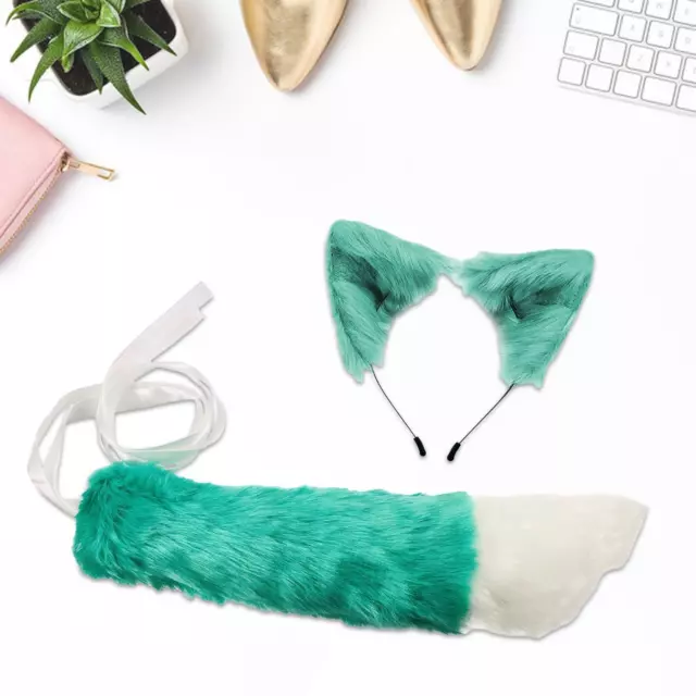 Faux Fur Ears and Tail Set Cute for Birthday Mardi Gras Graduation Ceremony