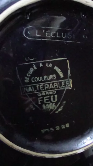 Assiette Céramique Noire LONGWY France " L'écluse " LUXEMBOURG " émaux fait main 4