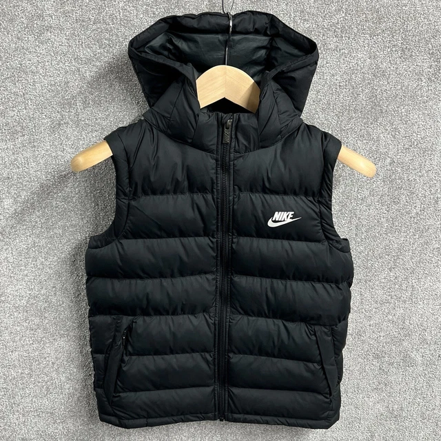 NIKE GILET BOYS 10 12 Years Black Large Youth Body Warmer Hooded