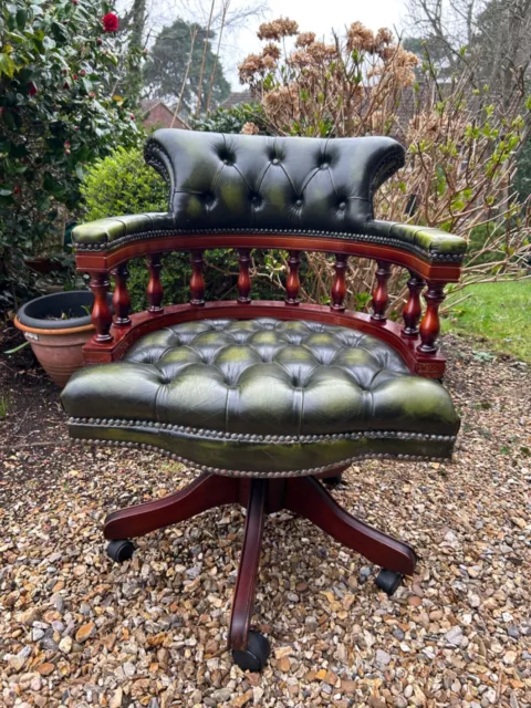 Captains Green Leather Swivel Desk Chair - Good Condition