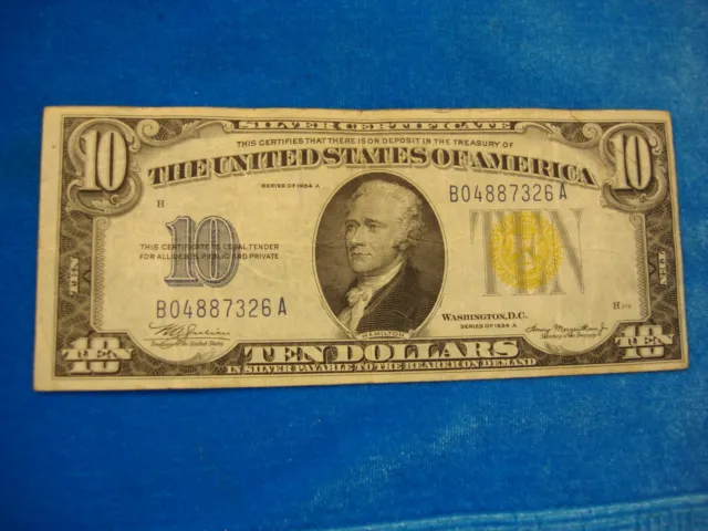 Series 1934 A $10.00 Silver Certificate "North Africa Note" - Solid