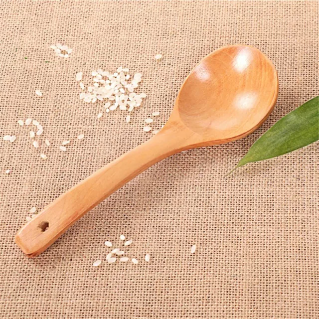 Fashion Wooden Curved Handle Soup Rice Big Spoon Home Restaurant Kitchenware 30