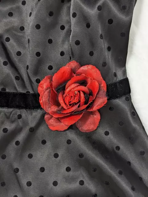 Ruby Rox Strapless Dress Size 6 Black Polka Dot Tulle Red Rose 3
