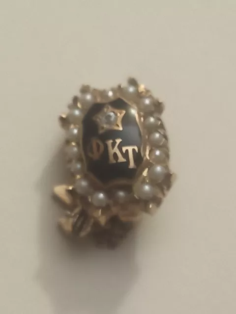 Phi Kappa Tau Fraternity 10k Gold Diamond Star Pearl Pin W/ Chain w/Beta Zeta