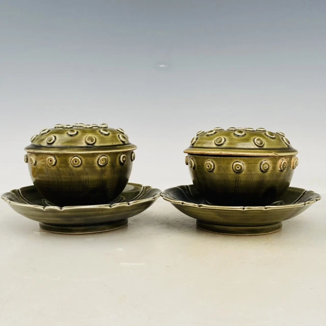 5.2" China antique a pair the tang dynasty Ding Kiln Lid jar
