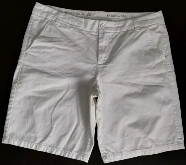 Euc Women's White Khakis By Gap Boyfriend Roll-Up Bermuda Cotton Twill Shorts 8