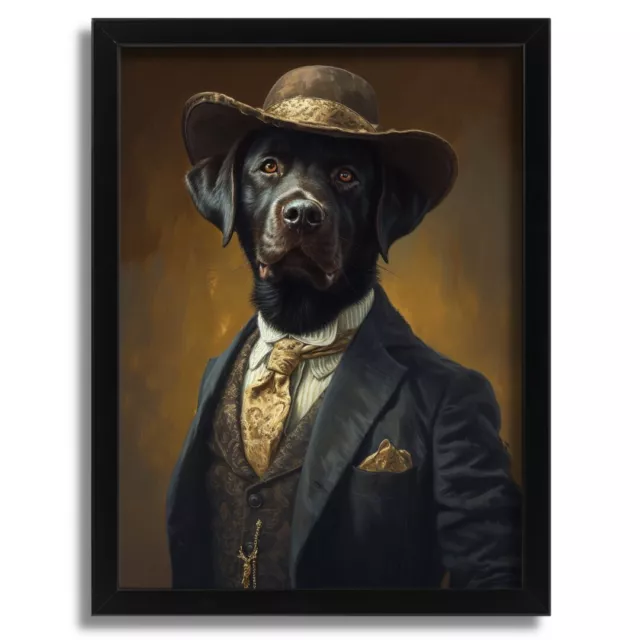 Black Labrador Dog Wall Art Retro Dog In A Suit Print Poster Art Funny Dog Gift