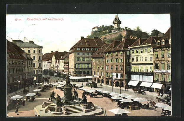 AK Graz, Hauptplatz mit Schloßberg