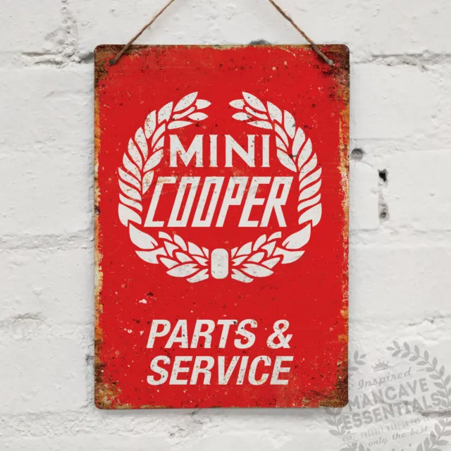 MINI COOPER PARTS rote Replik Vintage Metall Wandschild Retro Garage Schuppen Rennen