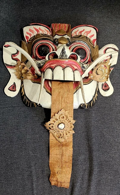 Large Antique Bali Rangda Demon Wooden Mask with Ears