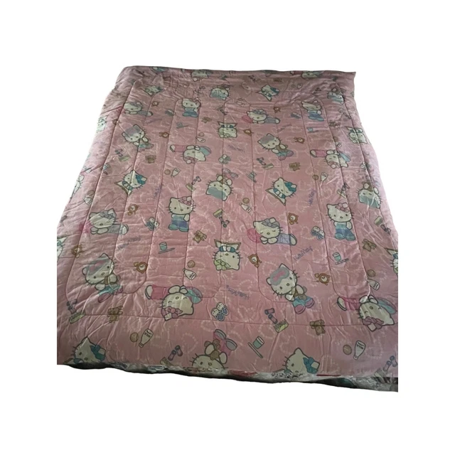 Manta Edredón Grande Rosa Reversible Hello Kitty Sanrio 88""x78"" Estampado de Animal