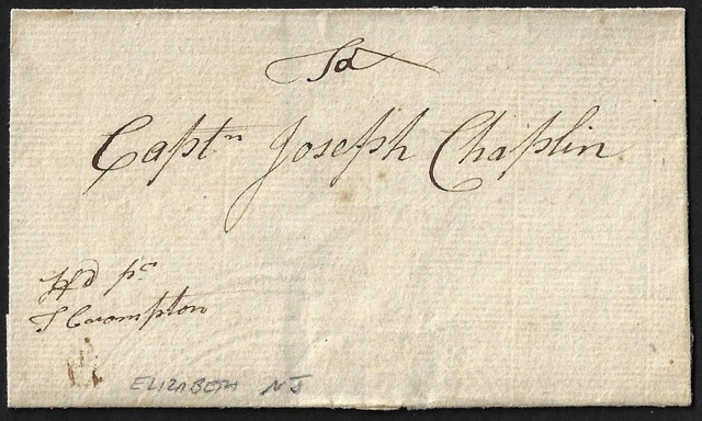 Us 1786 Hand Carried Confederation Period From Elizabeth Town Nj To Captain Pick