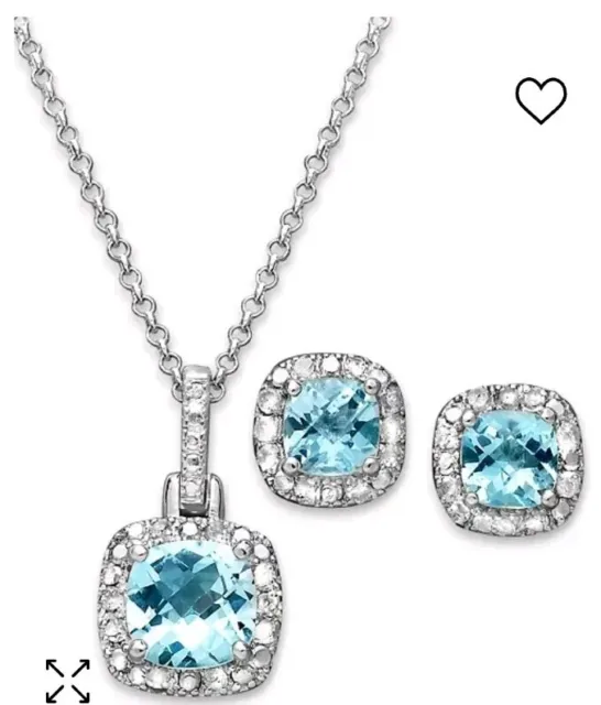 Genuine Blue Topaz and Diamond on Sterling Silver Womens Necklace and Earrings