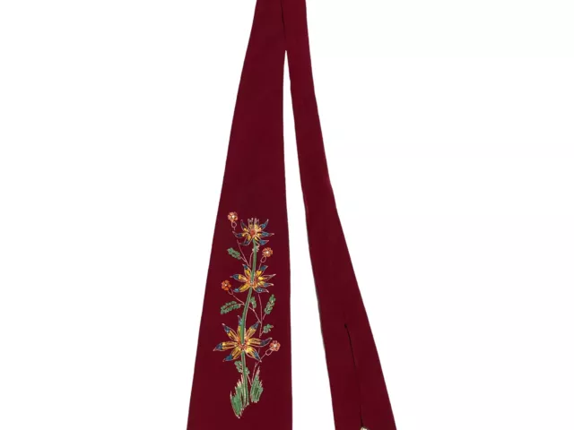 VTG 40s 50s Hand Painted Swing Tie Acetate Nylon Red Maroon Floral 2