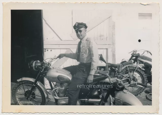 1956 TRIUMPH TR6 MOTORCYCLE POLICEMAN vtg 50's ROCKABILLY BIKE COP POLICE photo