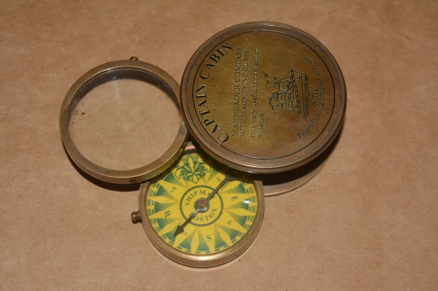 Boussole Laiton Nautique Vintage – Reproduction Militaire Marine, Faite Main Inde