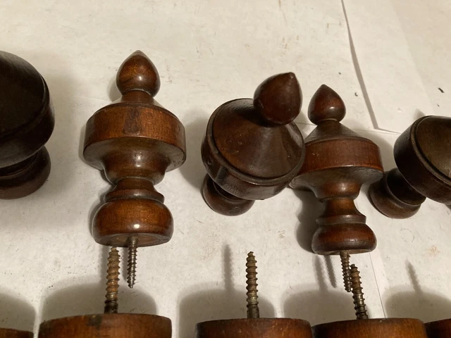 4 Old Sets Arts Craft Victorian Turned Wood Drapery Curtain Rod Brackets Finials 9
