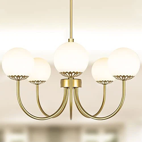 5-Light Chandelier, Globe Modern Sputnik Light Fixture with 5-light Gold
