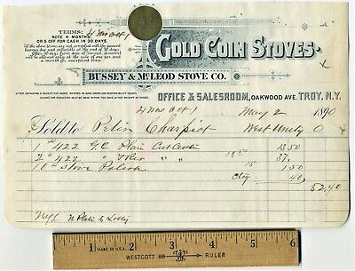 1890 Bussey & Mcleod Stove Co. Gold Coin Brand, Billhead Troy New York