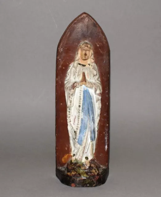 Ancienne Statue Sainte Vierge en terre cuite peinte - Objets religieux
