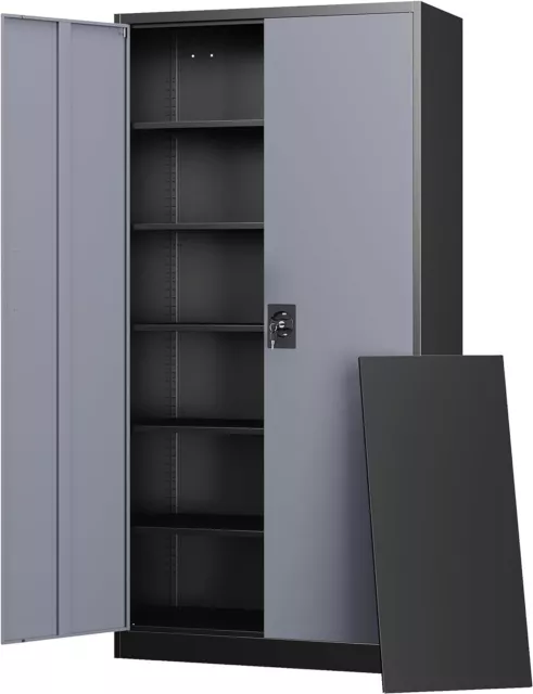 Metal Storage Cabinet with Adjustable Shelves and Locking Doors for Home Garage