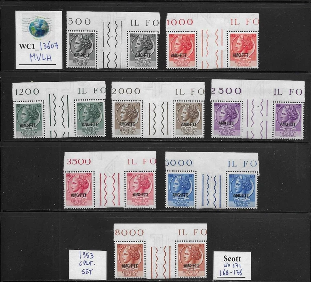 WC1_13607. ITALY: TRIESTE FTT. Gutter pairs 1953 SIRACUSANA. Scott 168-176. MVLH