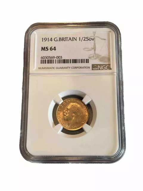 1914 Great Britain Gold Half Sovereign NGC MS64