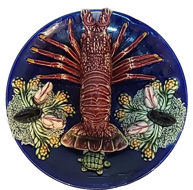 Majolica 3D Lobster Wall Plate Portugal  - Palissy? -  Vintage 8" VGC Rare Blue