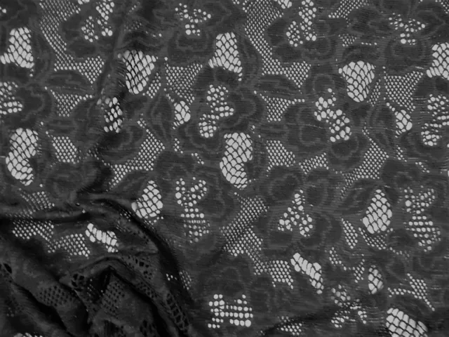 Embroidered Stretch Lace Apparel Fabric Sheer Abstract Floral Black GG200